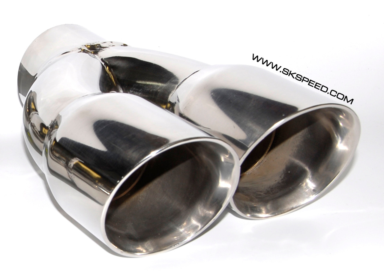 Polished Stainless Quad Slant Exhaust Tips Single 2.5" inlet/ Dual 3" Outlet