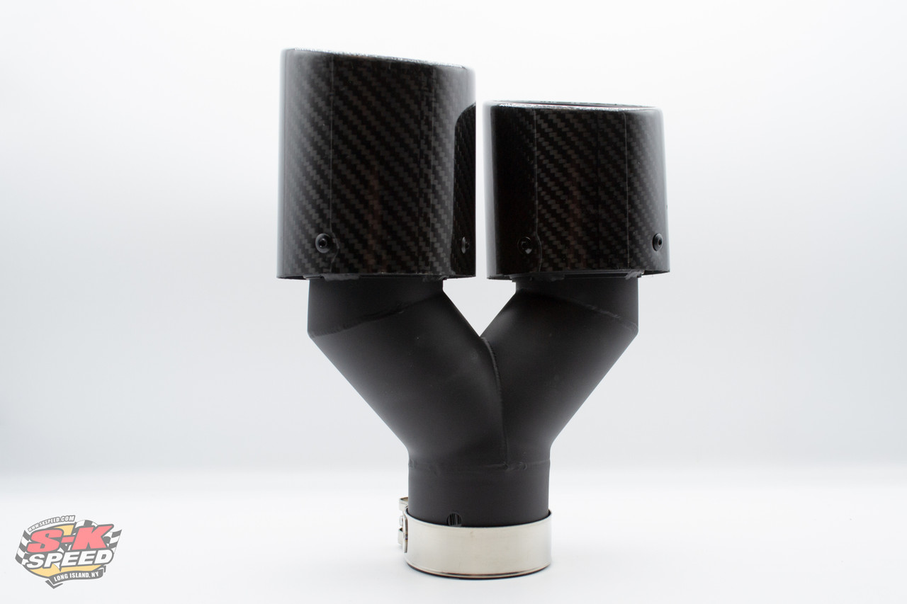 3.5" Dual Out Bolt-on Double Wall Slant Glossy Carbon Fiber Tip Passenger Side