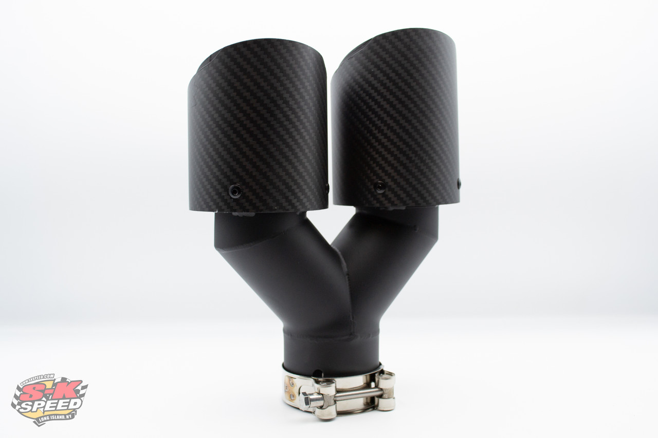 3.5" Dual Out Bolt-on Double Wall Slant Matte Carbon Fiber Tip Passenger Side
