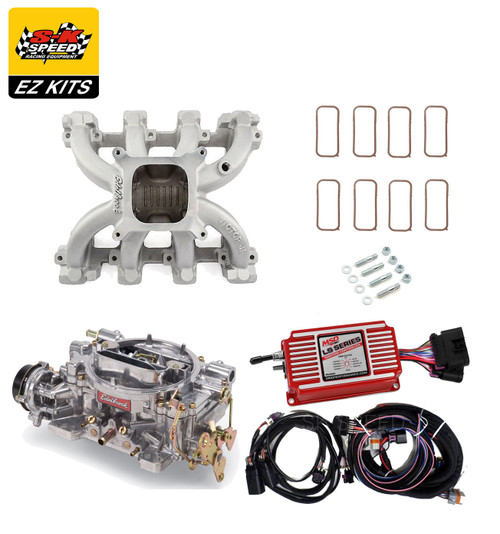 &TEAM スターターキット EJ LS1 Carb Intake Kit - Edelbrock Victor Jr Intake/MSD 6014 Ignition