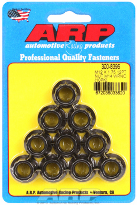 ARP 300-8396 Nuts - 12mm x 1.75 - Black Oxide Finish - 12 Point Head - 10 Pack