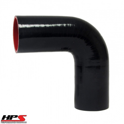 HPS 4 Ply Reinforced 90 Degree Silicone Hose Coupler 2.75" ID - 3.75" Leg Black HPS 4 Ply Reinforced 90 Degree Silicone Hose Coupler 2.75" ID - 3.75" Leg Black