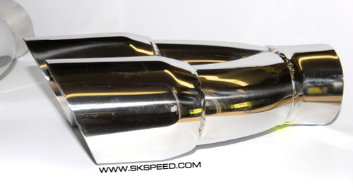 Stainless Steel Dual 3" Outlet/ Single 2.5" Inlet Slant Cut Exhaust Tip - Right Stainless Steel Dual 3" Outlet/ Single 2.5" Inlet Slant Cut Exhaust Tip - Right