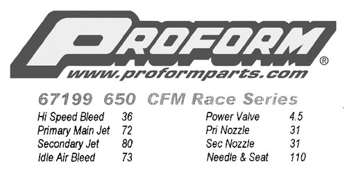 Proform 67199 Race Series 650 CFM Mechanical Secondary Carburetor - Aluminum