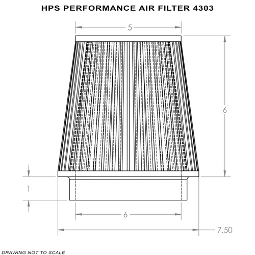 HPS Performance Air Filter 6" ID, 6" Element Length, 7" Overall Length, HPS-4303
