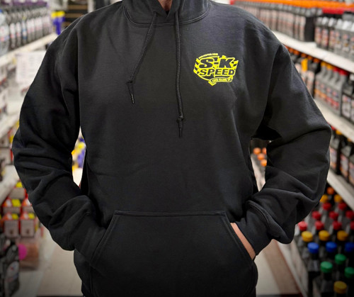 SK Speed Racing Shield Logo Hoodie - Black with Yellow Logo - TRIPLE EXTRA LARGE