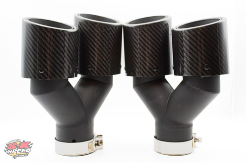 Pair of 3.5" Dual Out Bolt-on Double Wall Slant Glossy Carbon Fiber Tip Driver & Passenger Side