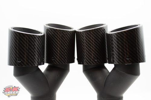 Pair of 3.5" Dual Out Bolt-on Double Wall Slant Glossy Carbon Fiber Tip Driver & Passenger Side