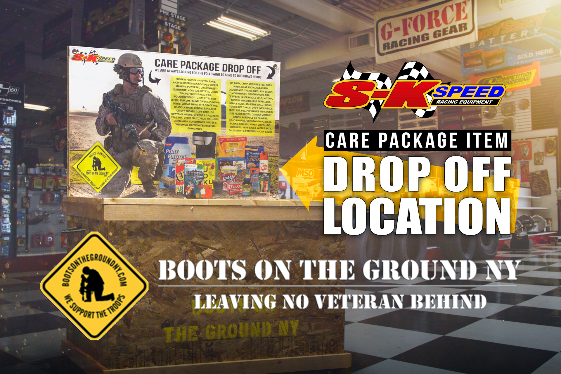 Boots On The Ground Care Package Items Drop Off SK Speed Racing