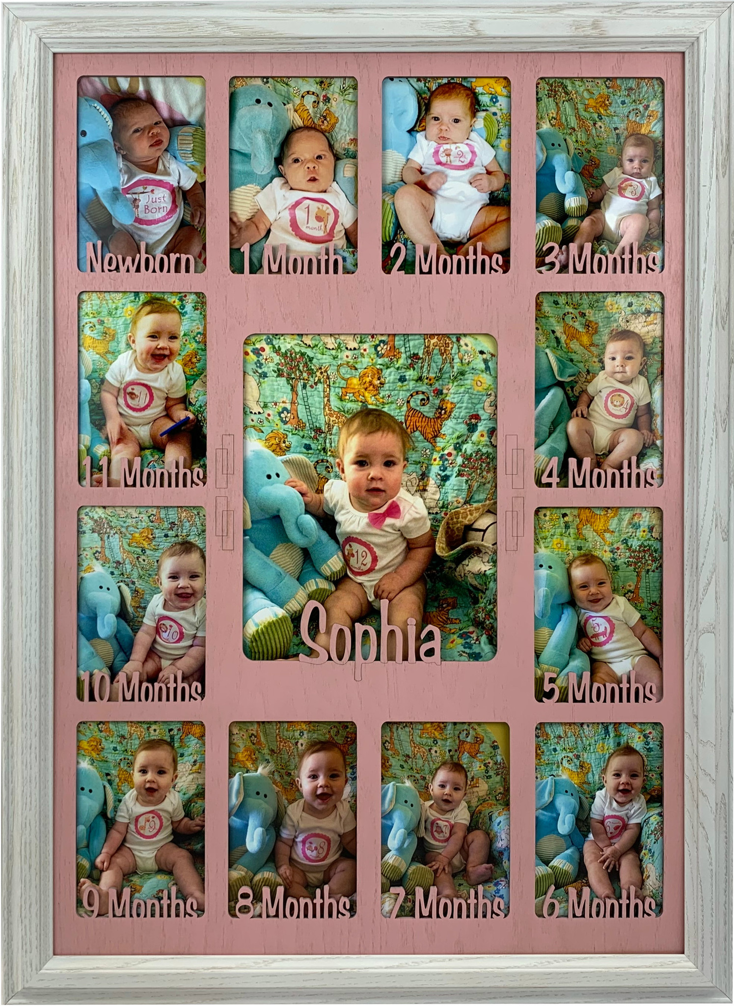 Baby 12 Months Picture Frame Baby Frame Baby Collage Personalized Picture Frame With Any Name Black Picture Frame And Oak Matte Baby First Year Picture Frame Talkingbread Co Il