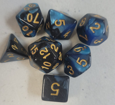 Black Blue Acrylic 7 piece Polyhedral dice set