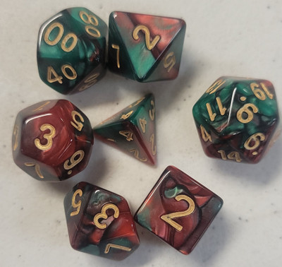 Emerald Copper Acrylic 7 piece Polyhedral dice set
