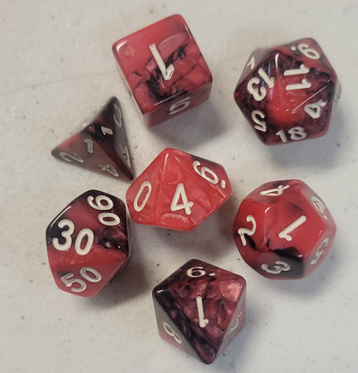 Red Black Acrylic 7 piece Polyhedral dice set