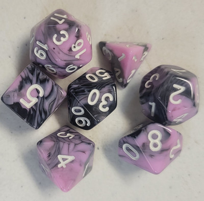 Pink Black Acrylic 7 piece Polyhedral dice set