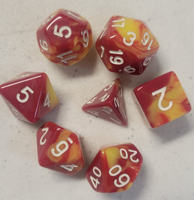 Red Yellow Acrylic 7 piece Polyhedral dice set