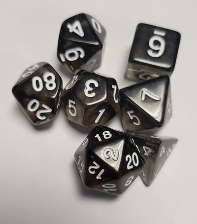 Black Transparent Acrylic 7 piece Polyhedral dice set