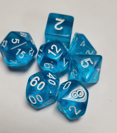 Blue Transparent Acrylic 7 piece Polyhedral dice set