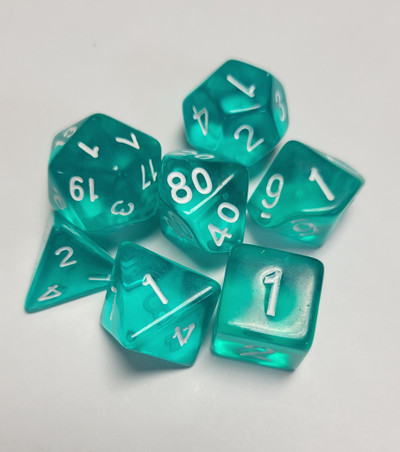 Emerald Green Transparent Acrylic 7 piece Polyhedral dice set