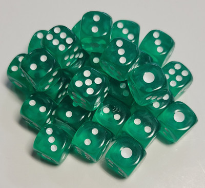 Transparent Emerald Green D6 12mm 36pc Acrylic Dice Set 