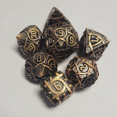 Rope Design Brass color Metal Dice 7 piece Polyhedral dice set N3