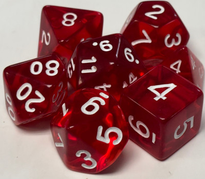 Translucent Blood Red Acrylic 7 Dice Set