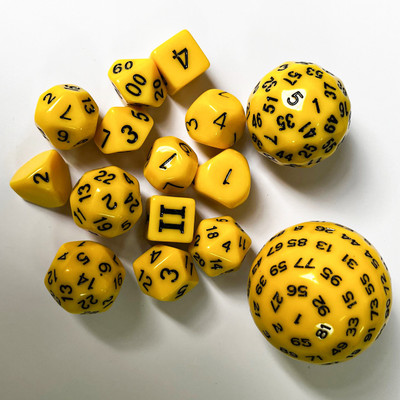 All-In-One Yellow 15 Piece Acrylic Dice Set D3-D100 - Gamerz Haven