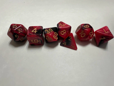 Runefused 7 Piece Acrylic Dice Set – Black & Bright Red