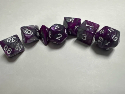 Runefused 7 Piece Acrylic Dice Set – Purple & Gray