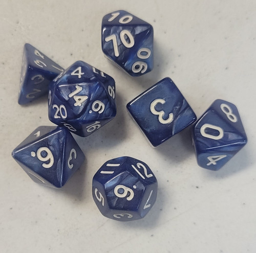 Light Blue Dark Blue Acrylic 7 piece Polyhedral dice set