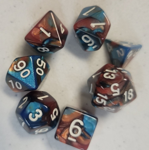 Blue Brown Acrylic 7 piece Polyhedral dice set
