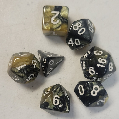 Emerald Gold Acrylic 7 piece Polyhedral dice set
