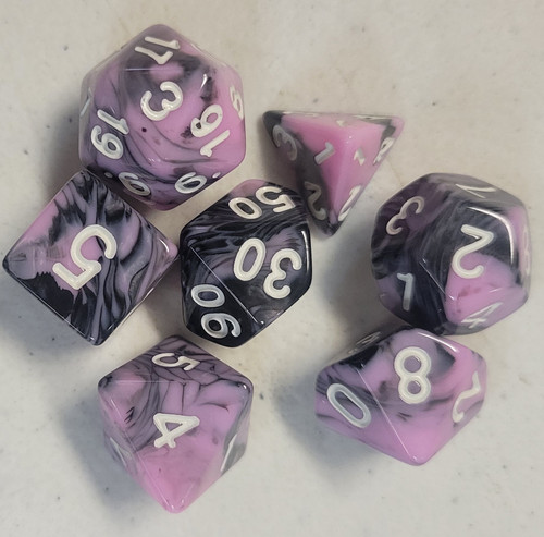 Pink Black Acrylic 7 piece Polyhedral dice set