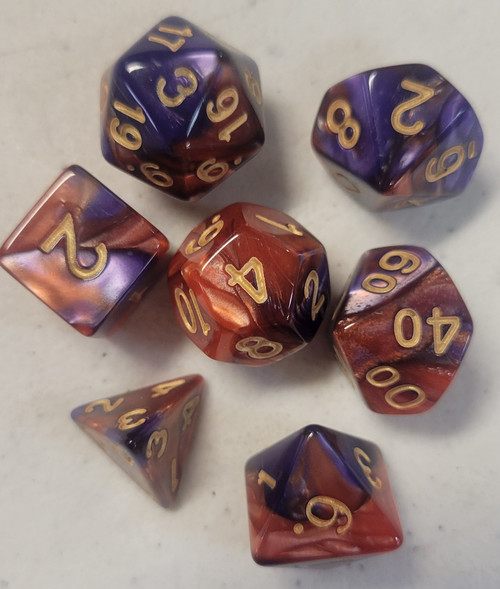 Red Purple Acrylic 7 piece Polyhedral dice set