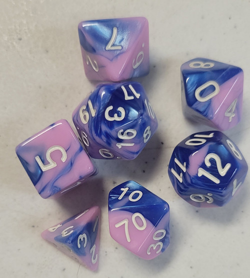 Pink Blue Acrylic 7 piece Polyhedral dice set