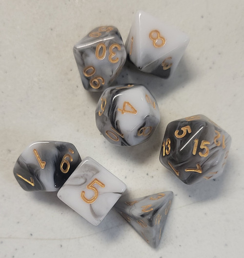 White Slate Acrylic 7 piece Polyhedral dice set