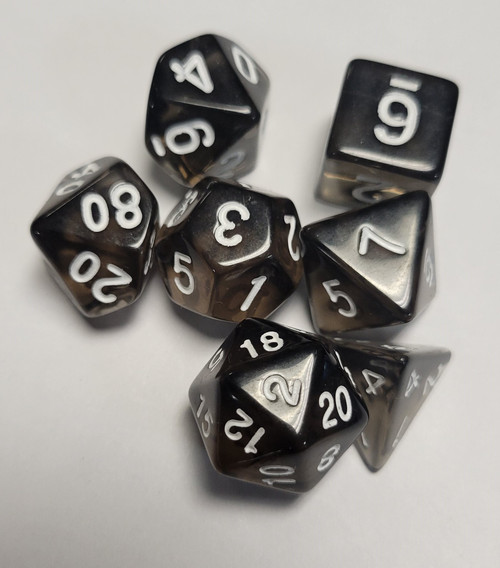 Black Transparent Acrylic 7 piece Polyhedral dice set