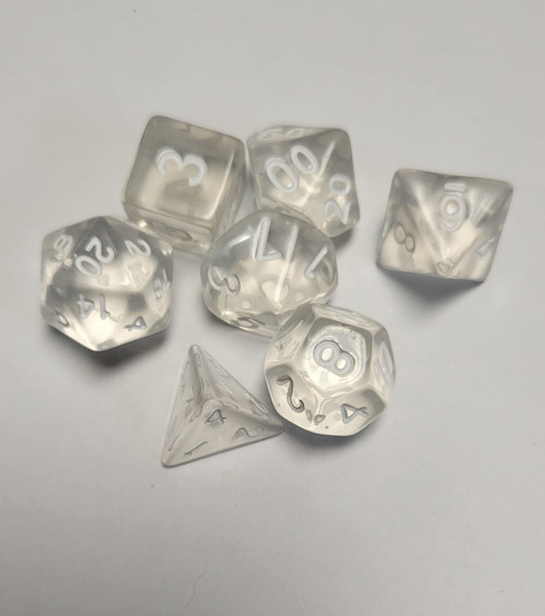 Clear Transparent Acrylic 7 piece Polyhedral dice set