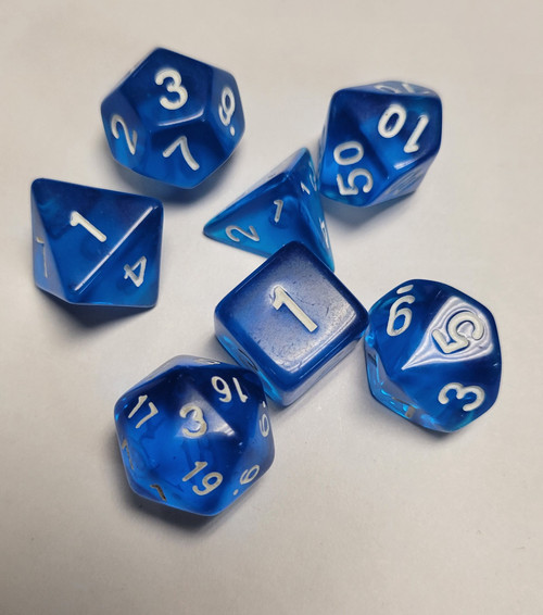 Dark Blue Transparent Acrylic 7 piece Polyhedral dice set
