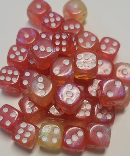 Transparent Pink/Orange/Yellow Glitter D6 12mm 36pc Acrylic Dice Set