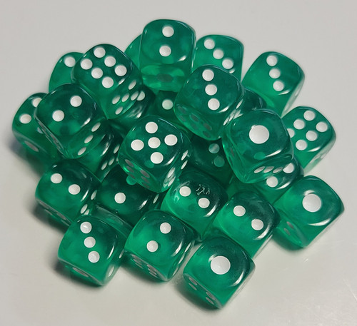 Transparent Emerald Green D6 12mm 36pc Acrylic Dice Set 