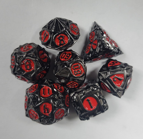 Rope Design Black Red Metal Dice 7 piece Polyhedral dice set R1