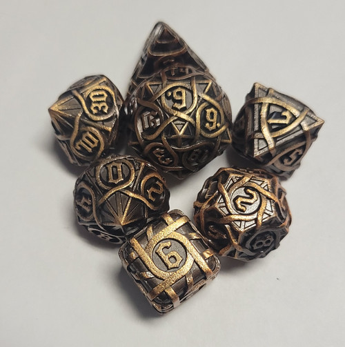 Rope Design Brass color Metal Dice 7 piece Polyhedral dice set N3