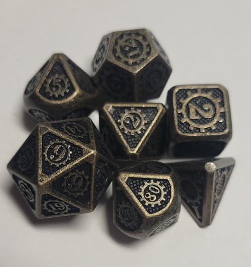 Steampunk Iron color Metal Dice 7 piece Polyhedral dice set N2