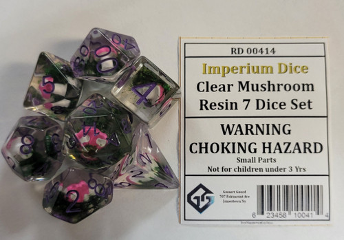 Clear Mushroom Resin 7 Dice Set