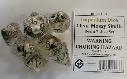 Clear Mossy Skull Resin 7 Dice Set