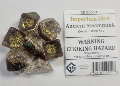 Ancient Steampunk Gears Resin 7 Dice Set