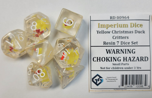 Yellow Christmas Duck Critters Resin 7 Dice Set