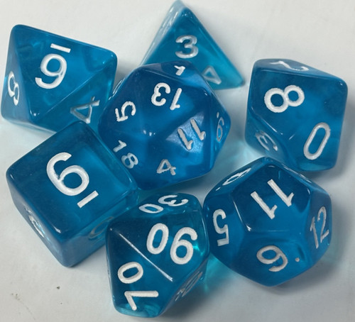 Translucent Sky Blue Acrylic 7 Dice Set