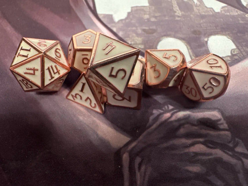 Assassin's Rose Gold/White Metal 7 Polyhedral Dice Set