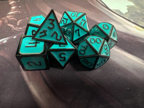 Assassin's Steel/Teal Metal 7 Polyhedral Dice Set